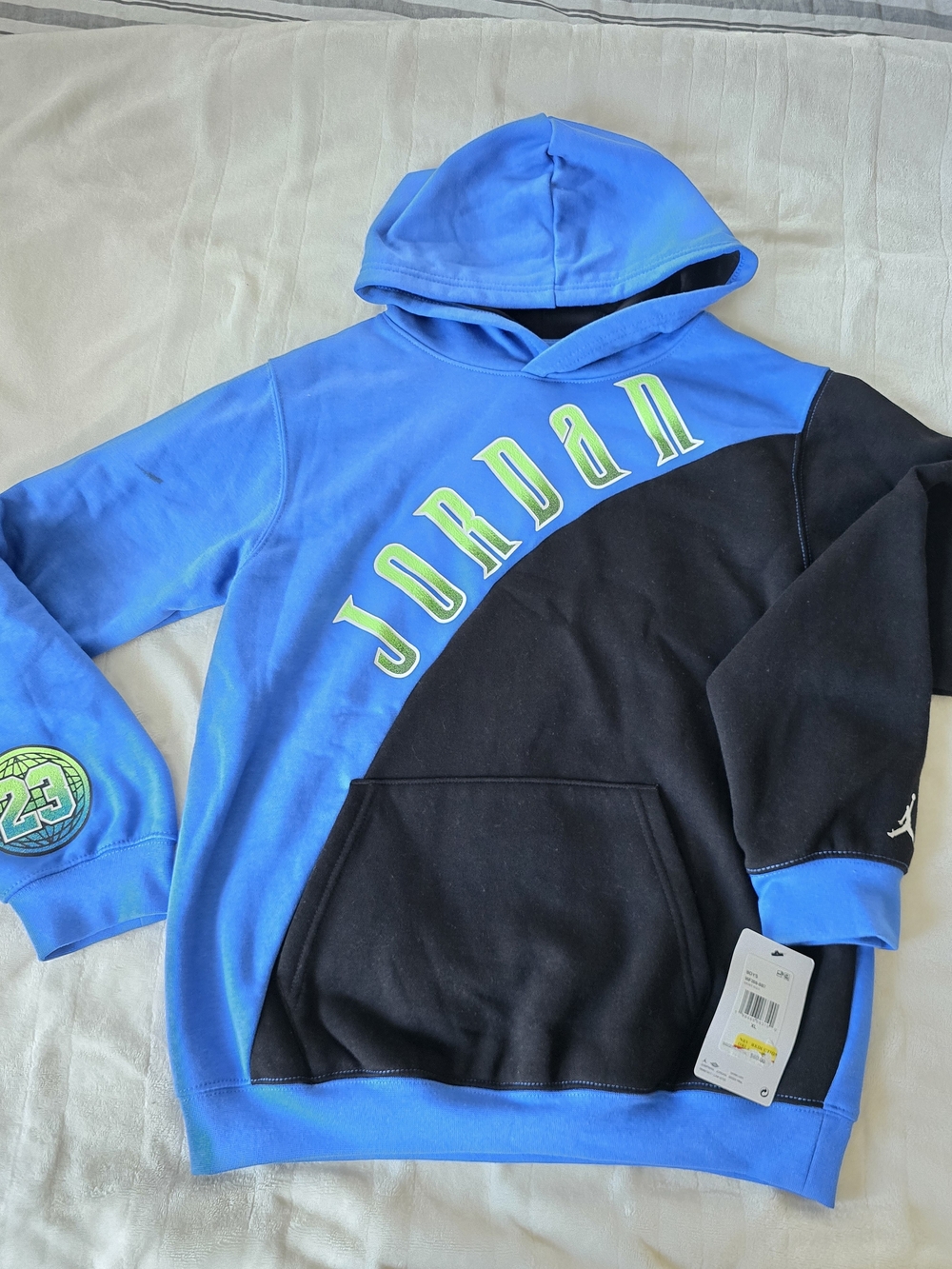 Jordan Hoodie Boys XL 13/15 Blue Black Pullover Fleece Jumpman 23 Graphic NWT